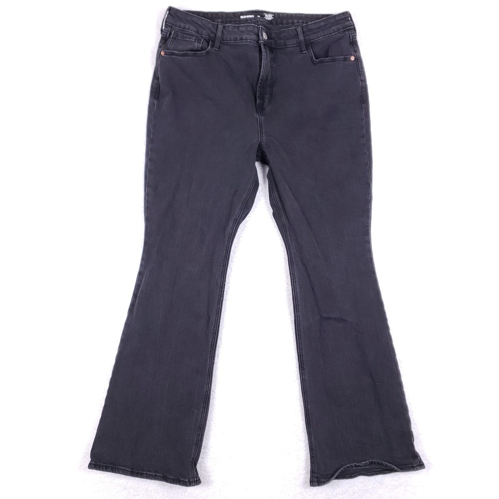 Old Navy Jeans Womens 16 Extra High Rise Flare Faded Black Secret Smooth Pockets